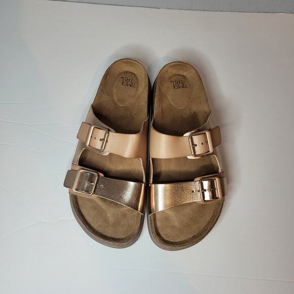 Time and Tru Metallic Pink Cork Sandals Slides Womens Size 8.5 Footbed Platform - Picture 2 of 8